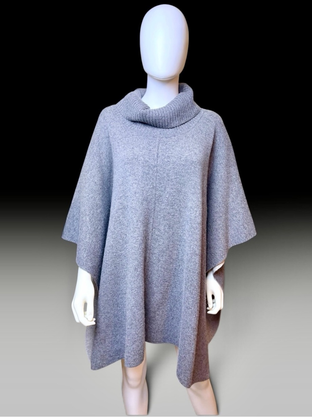 Neiman Marcus 100% Cashmere Reversible Gray/Beige Cowl Neck Poncho Sweater Wrap